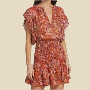 A.L.C. Carly Silk Floral Smocked V Neck Mini Dress Multicolor NWT